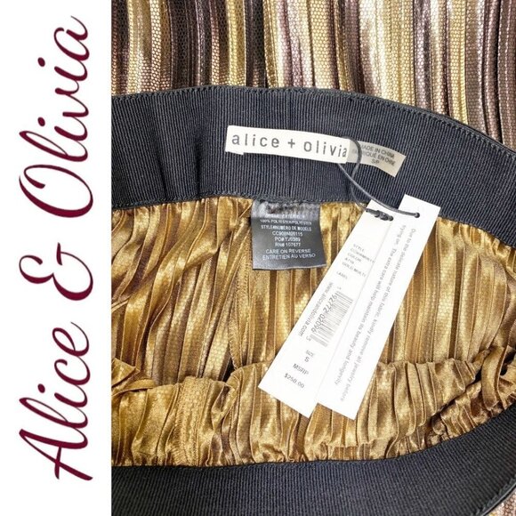 NWT ALICE & OLIVIA Elba Metallic Striped Wide Leg Festive Pants, Size Small - Picture 9 of 10